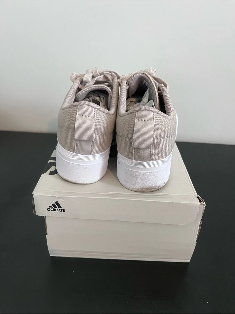 adidas Platform Canvas Sneakers in Light Beige and White